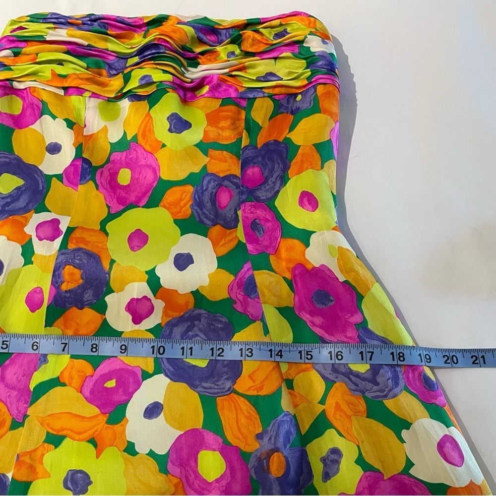 vintage scaasi strapless fit flare mini cocktail dress floral 100% silk 4 bright - Picture 12 of 12